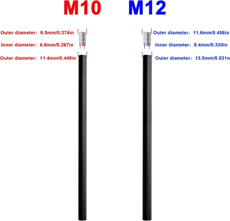 Haligate Matte Black M10 Threaded Extension Rod for Pendant Light, Island Lighting, Chandeliers,Lighting Fixture downrods & Stems,12 Inches - Image 3